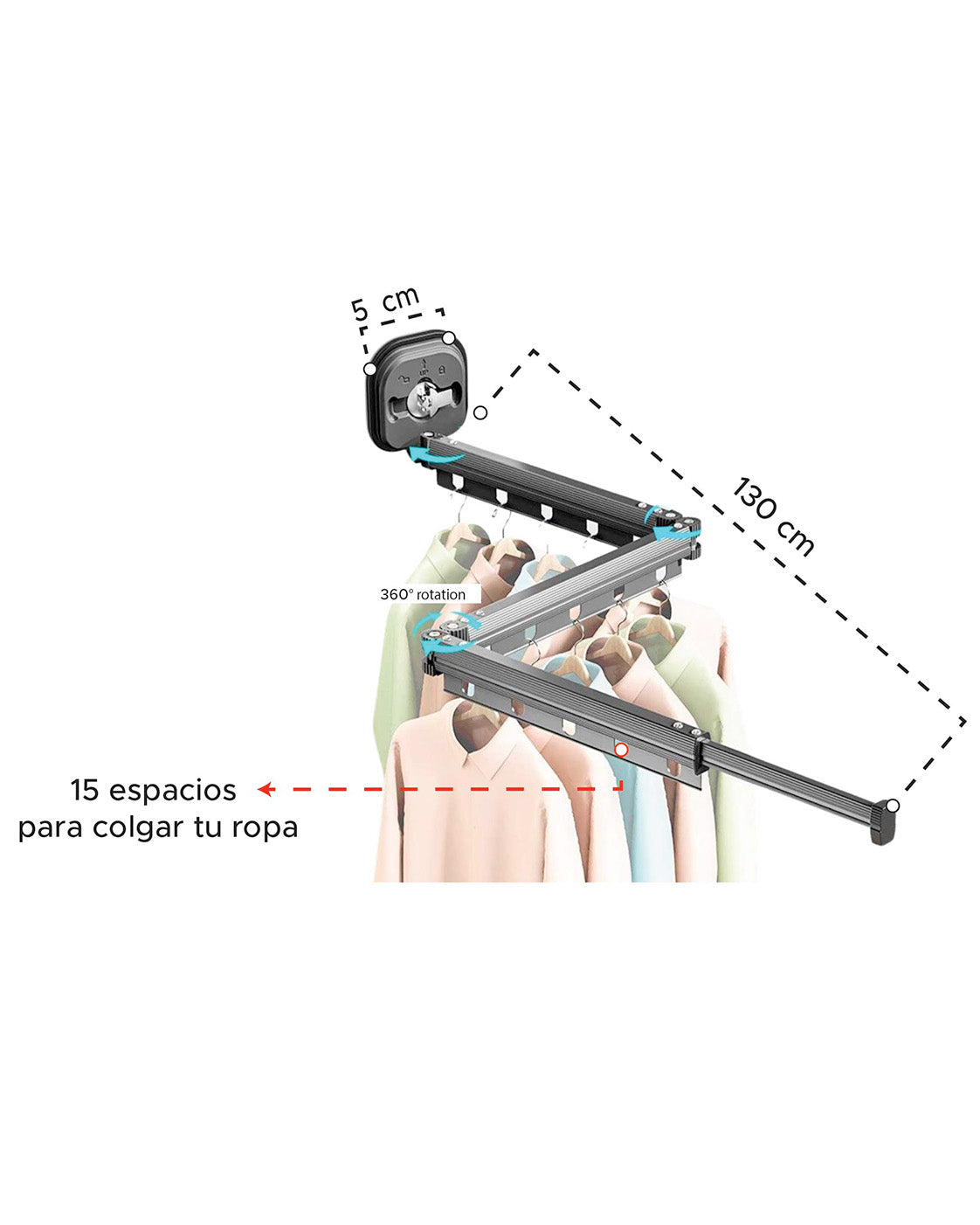 SpaceFold Pro™ - Tendedero Telescópico de Pared (¡Instalación Sin Perforaciones!)