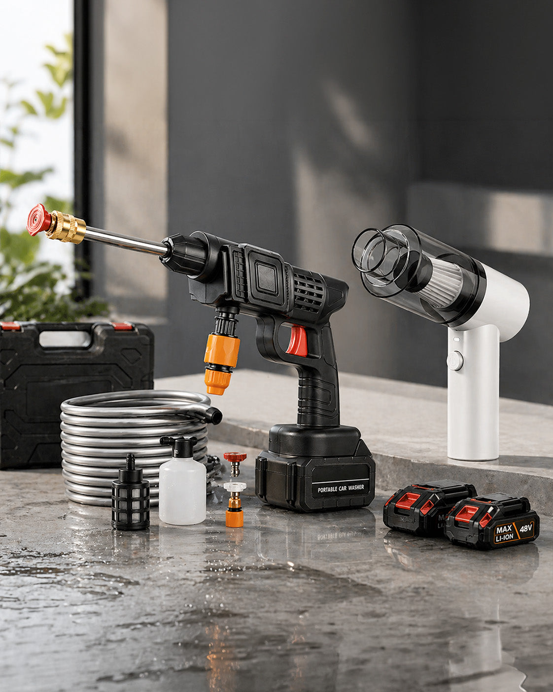 TurboWash Kit 360™ - Combo Automotriz: Hidrolavadora Inalámbrica + Aspiradora Portátil