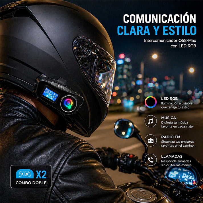 Kit X2 Intercomunicadores Vellux Q58 Max™ - Comunicación y Música para tu Ruta
